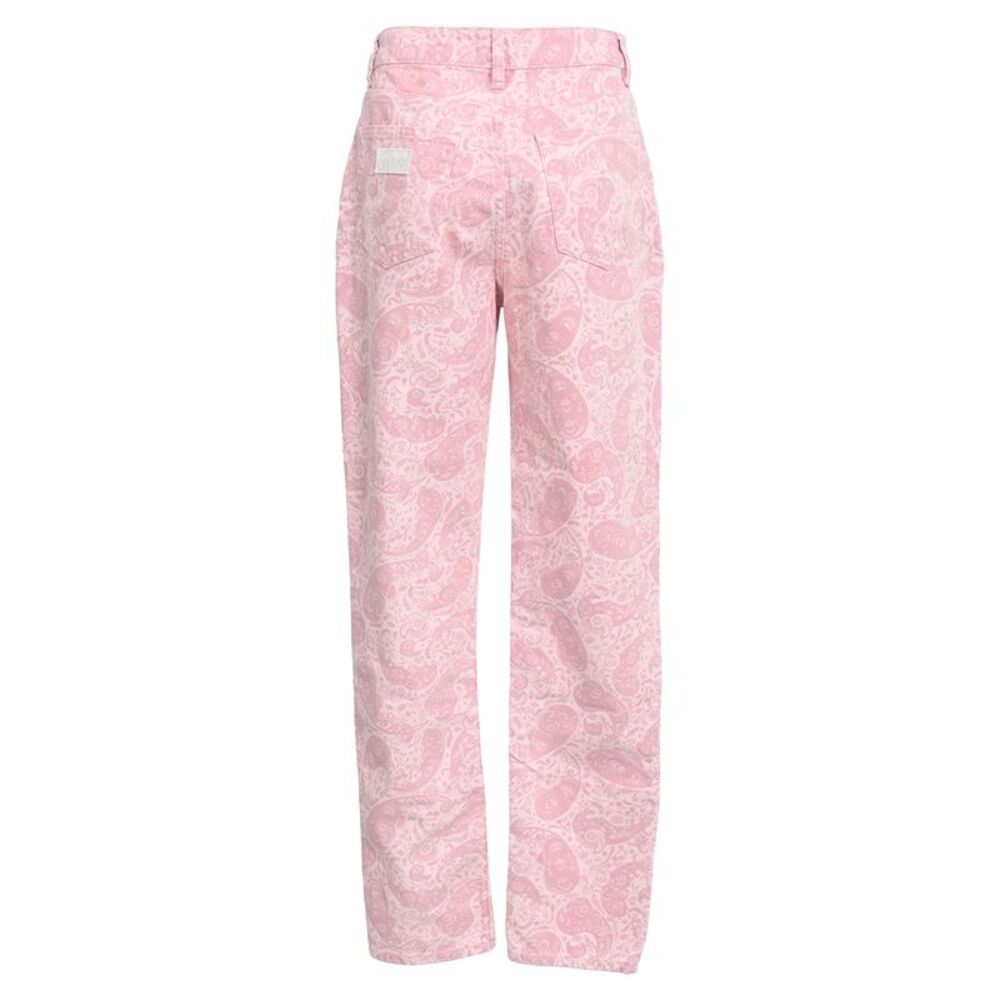 Ganni Paisley-Print High-Rise Jeans in Pink Cotton